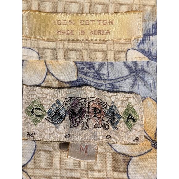 CAMPIA MODA- 100% Cotton button down Hawaiian shirt size M Blue/Tan CountryClub - Picture 5 of 7